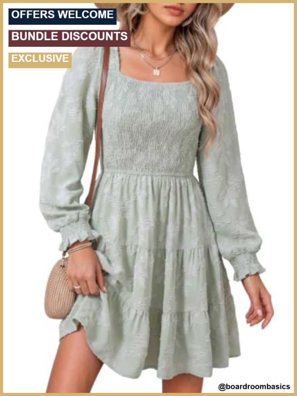 Long Sleeve Smocked Square Neck Tiered Floral Burnout Swing Mini Dress